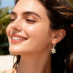 925 Sterling Silver Flower Dangle Earrings for Women, Daisy Flower Dangling Leverback Earrings, Cubic Zirconia Dangly Earring 14k Gold Plated Hypoallergenic CZ Floral Drop Earing for Women Trendy Jewelry Gifts - color: 14K Gold