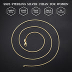 18K Gold Plated 925 Sterling Silver Chain for Women, 1mm Box Chain Dainty Gold Necklace Jewelry Gifts for Women Mom Girlfriend - size: 16 Inches