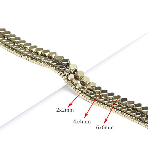AD Beads Natural Hematite Gemstone Faceted Square Cube Loose Beads 16" 2x2mm 4x4mm (2x2mm, Metallic Pyrite) - color: Metallic Pyrite, size: 2x2mm