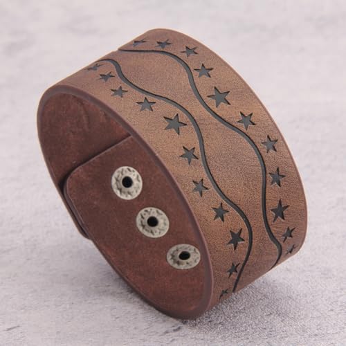 GelConnie Leather Cuff Bracelet Punk Braided Bracelets Rock Leather Wristbands Faux Mens Leather Bracelet Gothic Viking Bangle Adjustable Wrap Bracelet for Women,Men - color: MLPB086-Brown