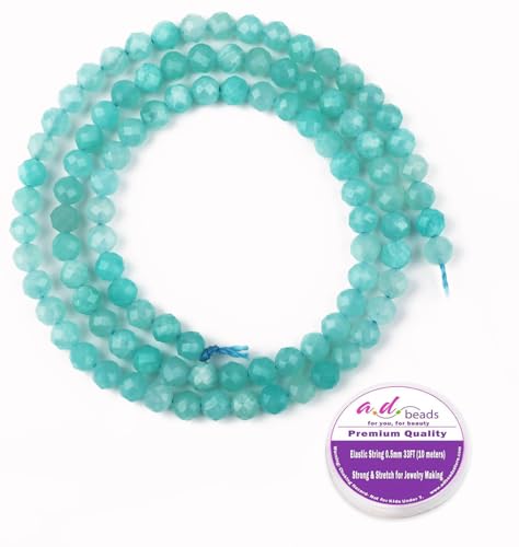 AD Beads Natural Gemstone Diamond-Cut Micro-Faceted 4mm Small Round DIY Necklace Bracelet Jewelry Making Beads (Amazonite) - color: Amazonite