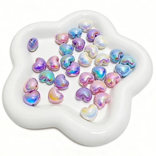 30 Pcs Candy Color Acrylic Beads, Colorful Hand-Painted Beads, Cute Plastic Loose Beads,DIY Hairpin Bracelet Cell Phone Jewelry Pendant, DIY Decorations Materials (Heart) - color: Heart