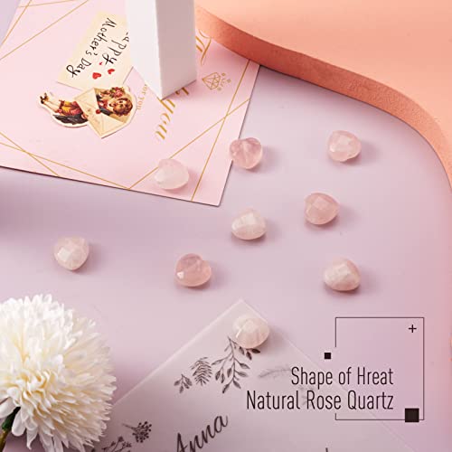 Fashewelry 14pcs Heart Natural Rose Quartz Stone Beads 15mm Faceted Tumbled Chakra Gemstone Pink Crystal Healing Beads for Valentines Day Earring Bracelet Necklace Jewelry Making - color: Rose Quartz, 14.5-15x15-15.5mm