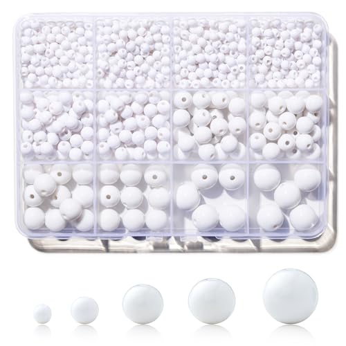 1200Pcs White Beads, Acrylic Pony Beads, 4/6/8/10/12mm Round White Bead for Bracelets, Spacer Pearl Beades, Craft Bead for Bracelet Necklace Jewelry Making - color: white