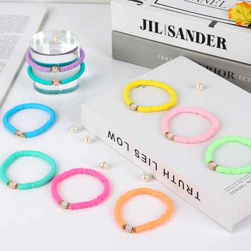 JIASHUYEYE Preppy Bracelets for Teen Girls - Stackable Boho Surfer Friendship Bracelets Set for Little Girls & Women - style: 18Pcs - Smiley Face A