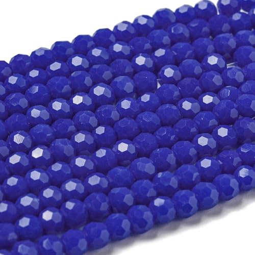 Perlin Czech Bohemian Crystal Glass Beads Faceted Round 4mm 90 Pieces Loose Spacer 1 Strand Beads for DIY Jewelry Earrings Necklace Bracelet Making (Cobalt Opaque) - color: Cobalt Opaque