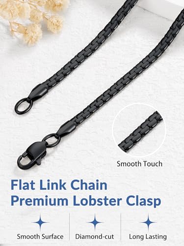 Jewlpire 3mm Flat Link Chain 18K Gold Plated/Black/Silver Chain Necklace for Women, Non-Fading Women's Chains Necklace 16 18 20 22 24 26 Inch - color: 03 - 3mm Black, size: 22 Inches