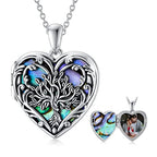 SOULMEET Personalized Silver Locket Necklace That Holds Pictures Photo Keep Someone Near to You, Memorial Custom Lockets Necklaces Letters Engraving for His Her - color: D2-Abalone tree-Black, style: Locket+Custom Photo