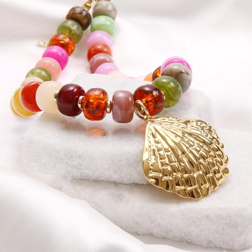 Chunky Beaded Starfish Shell Necklace for Women Colorful Boho Summer Chain Choker Beach Necklace with Acrylic Beads Trendy Chunky Jewelry Gifts - color: XL005E