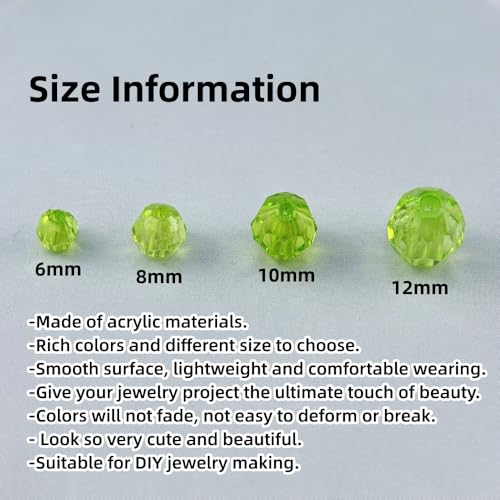 850pcs Acrylic Round Faceted Beads 6mm 8mm 10mm 12mm Faceted Round Spacer Beads for Bracelets Necklace Earring DIY Jewelry Making Craft(Light Green) - color: Light Green