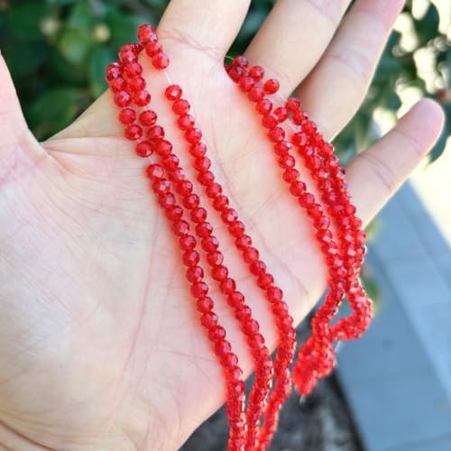 500pcs Czech Faceted Rondelle Crystal Glass Loose Beads 4mm Small Tiny Spacer Bulk Light Siam Red for DIY Craft Jewelry Making CCR406 - color: Light Siam Red, size: 4mm (0.16") - 500pcs