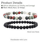 NCB 2.3-Piece 4mm Natural Crystal Gemstone Stretch Bracelets – Handmade Reiki Energy Healing Jewelry for Meditation,Yoga, Unisex - color: 2PCS ( African Bloodstone+Matte Black Agate ), size: 6mm
