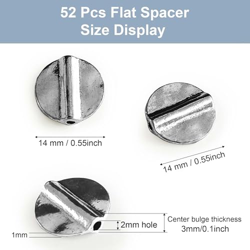 Tibetan Silver Smooth Spacer 52Pcs Flat Beads for Jewelry Making Supplies Adults Small Seed Bead for Necklace Earring Bracelet Making Kit Bulk 14mm - color: Silver smooth flat