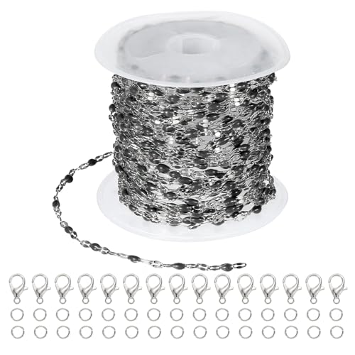PATIKIL Stainless Steel Jewelry Chain, 16Ft 2mm Black Enamel Link Cable Chains for Necklace Earring Bracelet Findings Jewelry Making Trucker Hat Chains, Silver/Black - color: Silver/Black