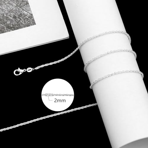 925 Sterling Silver Chain Necklace for Women 16-24 Inch Silver Jewelry Gift - size: 24 Inch, style: Diamond Chain