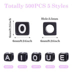 FASHEWELRY 500Pcs Square Vowel Letter Beads 6mm Black Friendship Bracelet Letter Beads A/E/I/O/U Acrylic Cube Initial Alphabet Beads for Necklace Earring Jewelry Making - color: 6mm Vowel Letters