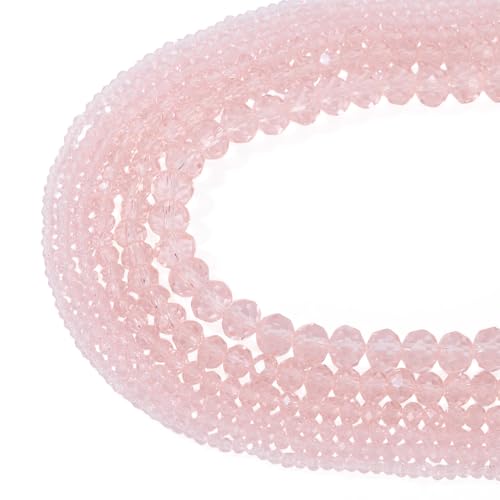6 Strands Transparent Faceted Glass Beads 3/4/6/8mm Crystal Rondelle Glass Loose Spacer Beads for DIY Bracelet Necklace Wristband Keychain Jewelry Craft Making 2.3~8x2~6mm, Pink - color: 3/4/6/8mm-Pink