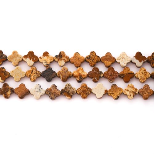 8mm Natural Brown Picture Gemstone Faceted Clovers Beads Four-Leaf Spacer Loose Beads for DIY Jewelry Making Beads - color: Brown Picture