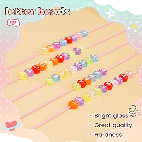 FZIIVQU 1400 Pcs Letter Beads Kit, 28 Styles White Acrylic Alphabet Beads Letter Beads for Jewelry Making wiht Number Beads Heart Beads Friendship Bracelet Kit - color: White Letter & Transparent Colour Base, size: 4*7mm