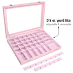 Siveit Jewelry Tray Organizer Box 48 Grid Jewelry Display Organizer Box with Transparent Lid Rings Earrings Necklaces Pendants Display Box Suitable for Women and Girls (48 Grid, Pink) - color: Pink