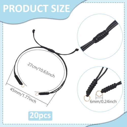 UNICRAFTALE 20Pcs Waxed Polyester Cord Bracelets Friendship Bracelet 27cm Semi Finished Bracelet Black Adjustable Cord Bracelets Knot Rope Handmade Chains Braid String Bracelets for Jewelry Making - size: 27cm