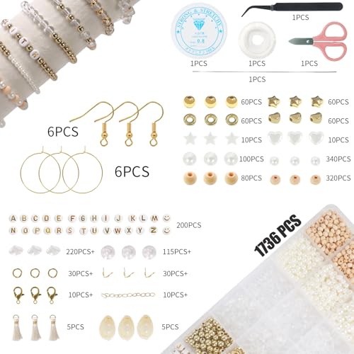TOIPINIO Bracelet Making Kit Jewelry Making Supplies Kit Natural Stone Beads for Irregular Natural Stone with for DIY Craft-1736 PCS Friendship Bracelet/Necklace/Earrings for Adults (Clear Crystal) - color: Clear Crystal