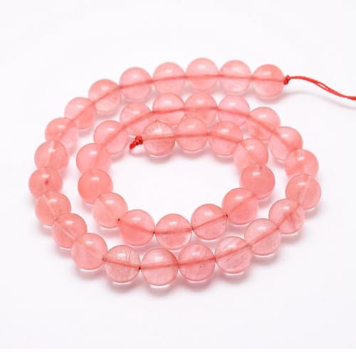 45Pcs Cherry Quartz Beads 8mm Round Natural Gemstone Beads Smooth Loose Spacer Bead for DIY Craft Bracelet Necklace Earrings Jewelry Making Supplies - color: Cherry Quartz