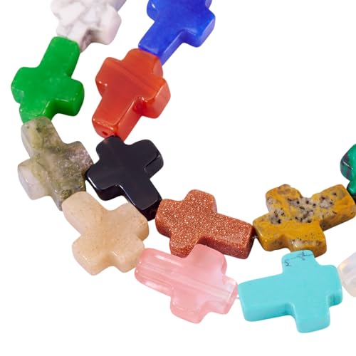 25 Pcs Cross Beads for Bracelet Jewelry Making Colorful Natural Gemstone Beads Crystal Cross Bead Small Crucifix Charms for Easter Holiday Bracelet Necklace Jewelry Making 11.5mm - color: Mix Colors-Mix Stones