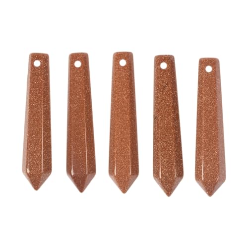 50mm Synthetic Goldstone Hexagonal Wand Jewelry Making Crystal Pointed Chakra Reiki Healing Beads 2mm Hole Drilled(Pack of 5) - color: Synthetic Goldstone