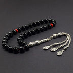 Simple Designed Natural Stone Worry Beads (8mm -33 Beads) - Prayer Beads Tesbih-Tasbih-Tasbeeh-Misbaha-Subha-Sebha-Sibha-Rosary (Black Shiny Glass -10 mm 33- Beads) - color: Black Shiny Glass -10 mm 33- Beads