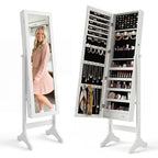 Antok Full Length Jewelry Cabinet with Mirror & Large Storage - 61" Standing Lockable Armoire Organizer, Floor to Ceiling Model for Bedroom or Dressing Room, White
