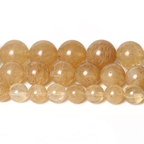 60pcs 6mm Natural Stone Beads Gold Rutilated Quartz Beads Energy Crystal Power Gemstone for Jewelry Making, DIY Bracelet Necklace - color: Gold Rutilated Quartz, size: 6mm