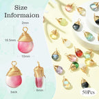 KitBeads 50pcs Glass Water Drop Charms Transparent Colorful Gold Plated Teardrop Charms for Jewelry Making