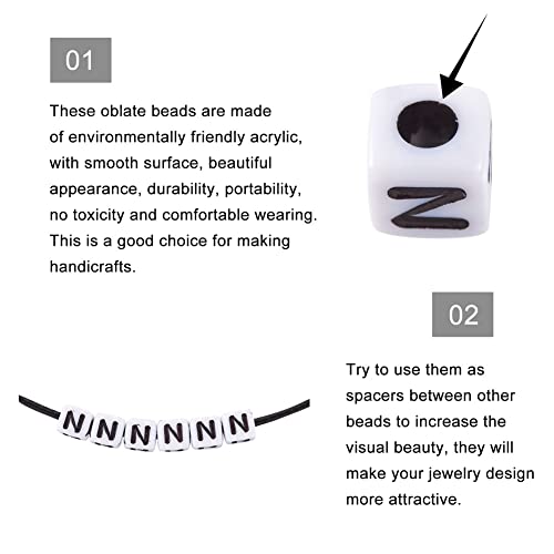 240pcs Opaque Acrylic Letter N Cube Beads White Plastic Alphabet Loose Spacer Square Beads 4-5mm for DIY Name Bracelet Necklace Jewelry Crafts Making Hole: 1.8mm - color: Letter N#White and Black