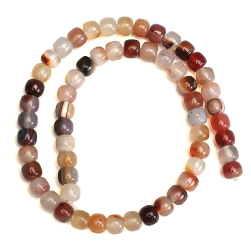 BEADIA Natural Red Agate Flat Cut Round Drum Stone 8mmx7mm Loose Semi Gemstone Beads for Jewelry Making 38cm - color: Red Agate