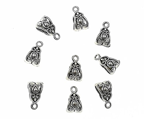 ALIMITOPIA 100pcs Alloy Beads Bails Connector for DIY Necklace Bracelet Jewelry Charm Pendant Hanging Adapter(Antique Silver) - color: Silver