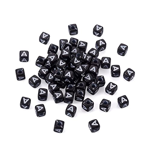 FASHEWELRY 500Pcs Cube Acrylic Letter Beads 5x5x5mm Black Square Letter A Alphabet Beads for DIY Bracelet Necklace Jewelry Making - color: Letter A