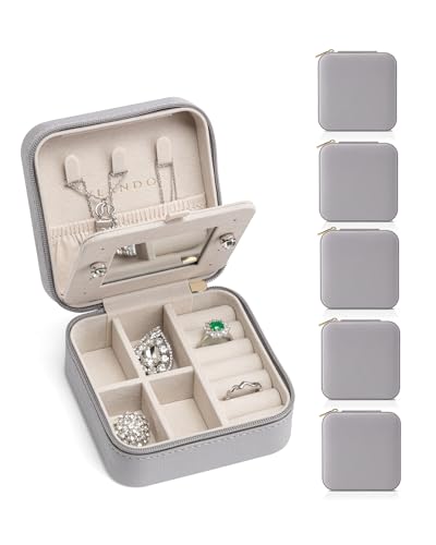 VLANDO Travel Jewelry Box, Small Jewelry Travel Organizer Case for Girls Women - Grey Mirror*6 pack - color: Grey - 6, size: B. with Mirror