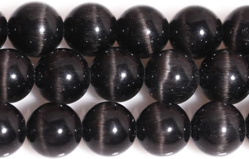 HAAMIIQII 45pcs 8mm Black Cat Eye Beads Round Loose Gemstone Beads for Jewelry Making Strand 15 Inch - color: Black, size: 8mm (45pcs)