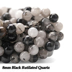 70PCS Natural 8MM Healing Gemstone, Black Rutilated Quartz Energy Stone Round Loose Beads, Semi-Precious Crystal Beads with Free Elastic String for Jewelry Making DIY - color: Black Rutilated Quartz, size: 8MM