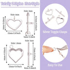 2 Sets Heart Toggle Clasps Sterling Silver OT Toggle Jewelry Clasps T-Bar Closure Clasp Fastener IQ End Connectors for DIY Necklace Bracelet Jewelry Making - color: Sterling Silver-Heart