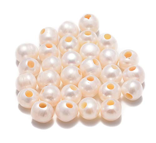 AD Beads Natural Gemstone 10mm Round Loose Beads Big Hole 2mm Sized 30pcs (White Pearl) - color: White Pearl