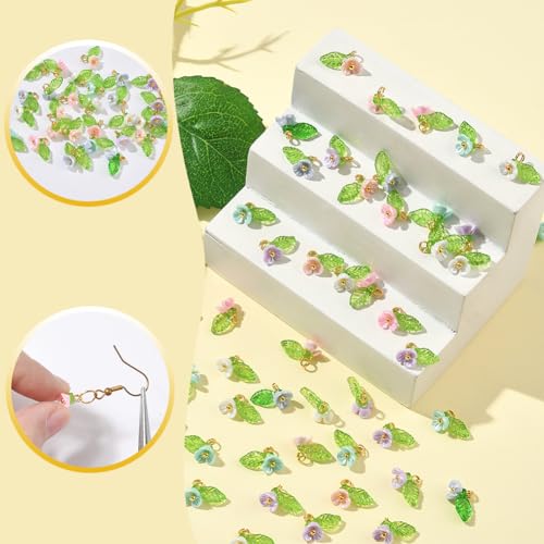 SUNNYCLUE 1 Box 120Pcs 6 Colors Acrylic Flower Charms Bell Flower Charms Resin Orchid Trumpet with Imitated Pearl Lily of The Valley Dangle Pendants for DIY Crafts Necklace Earring Jewelry Making - style: Flowe 3