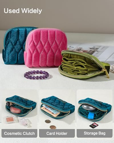 Small Travel Jewelry Case, Mini Travel Jewelry Bag with Zipper, 5-Layer Velvet Organizer Pouch for Bracelet Rings Earrings - Diamond Stitched Velvet Teal Blue - color: TealBlue