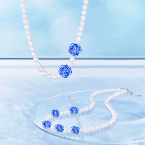 100pcs Rose Flower Spacer Beads ABS Plastic Roseflower Shape Bead Cute Roses Craft Beads Accessories Embellishments for DIY Bracelet Necklace Jewelry Making Supplies, Royal Blue - color: Blue