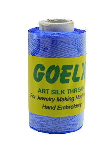 Goelx Silk Thread by Shade No for Jewelry, Tassel Making, Embroidery, Crafts, Shiny Soft Thread Spools - Blue - 51 - color: Blue - 51
