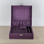 Jewelry Boxes 10 x 10 Inches 2-layer Handle Necklace Holder Organizer Jewellery Women Rings Storage Display Girls Earrings Case Lockable Jewelry Tray GY641 (Purple) - color: Purple