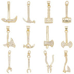 Beebeecrfat 12Pcs 12 Styles Gold Tool Pendant Charms Mini 18K Gold Plated Brass Cubic Zirconia Wrench & Plier & Hammer & Axe Home Tool Charms for Jewelry Making Necklaces Bracelets Earring DIY Crafts - color: Gold