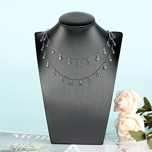 YOUBEIYEE Blue Glass Bead Chains for Jewelry Making, Dangle Crystal Silver Necklace Anklet DIY Chains Bulk with Open Jump Rings and Lobster Clasps - color: Blue Rhinestone