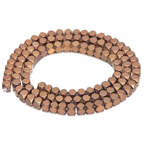 AD Beads Natural Hematite Gemstone Faceted Square Cube Loose Beads 16" 2x2mm 4x4mm (4x4mm, Metallic Copper) - color: Metallic Copper, size: 4x4mm